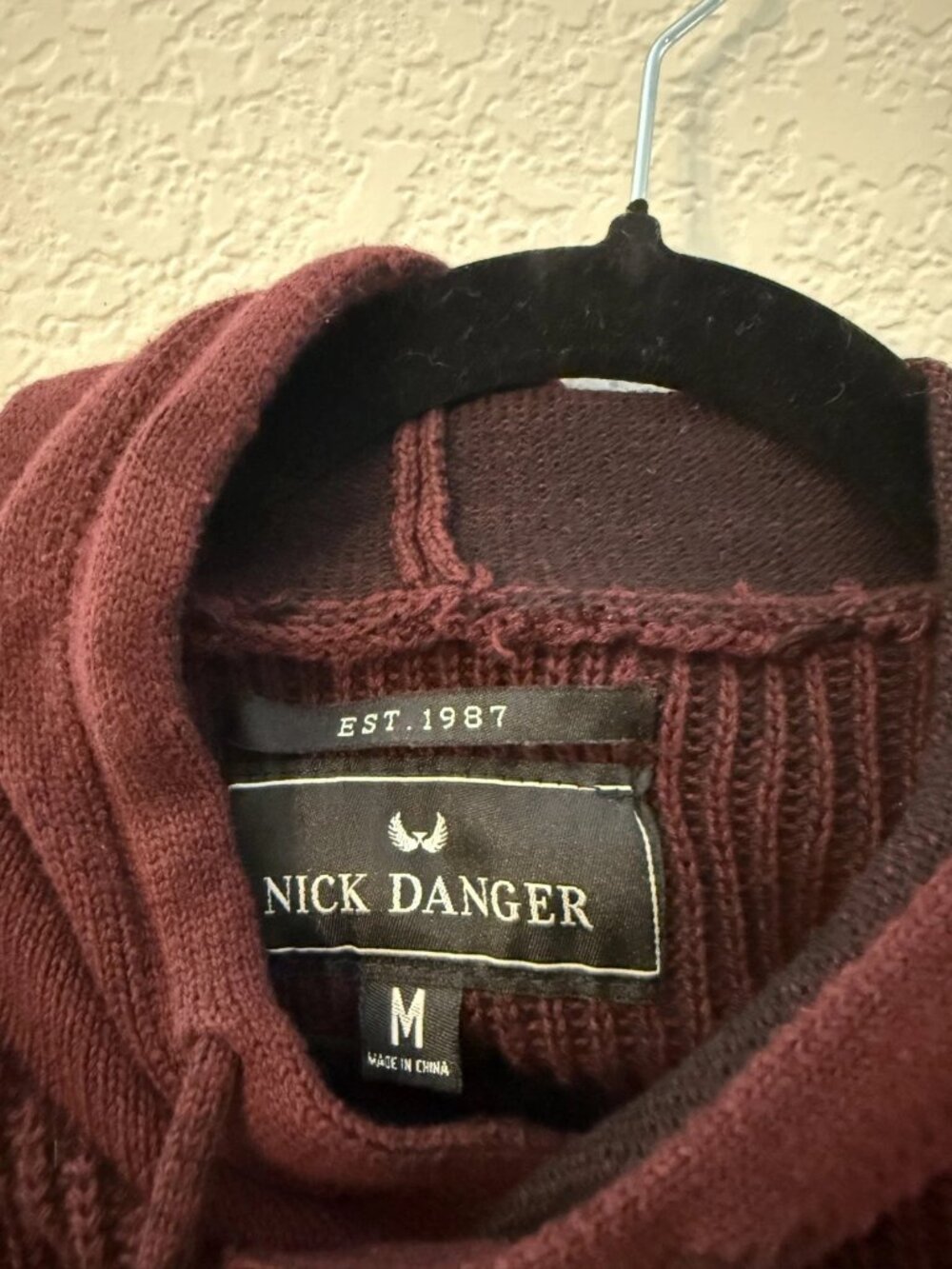 Nick Danger Hoodie - Mens L - Red Waffle Knit Hooded Pullover Sweater Sweatshirt - Picture 6 of 8